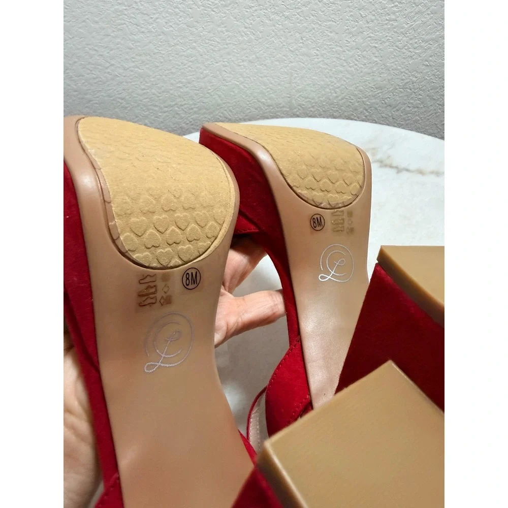 NEW Theresa Lollipop Red Suede Platform Ankle Strap Block Heel size 8M